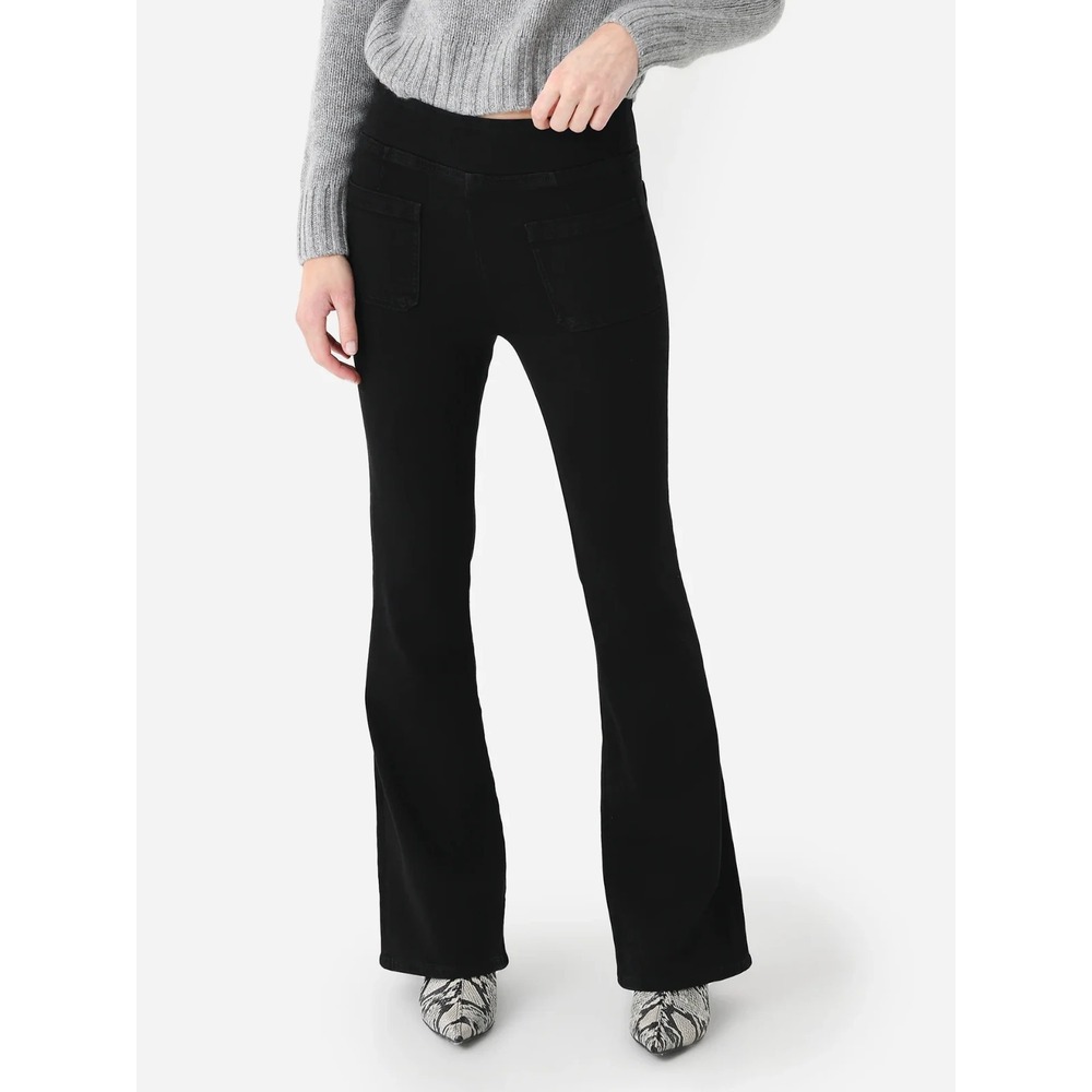 Frame Bardot JetSet Flare Jeans Women 1 Sheer Noir‎ Stretch Denim Pull On $258